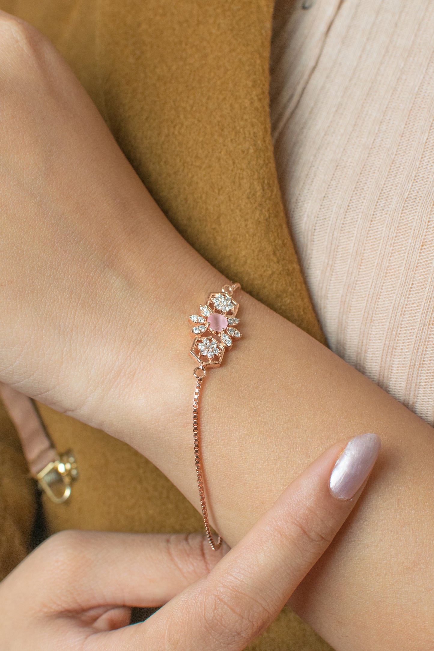 Pink Floral Studded Bracelet